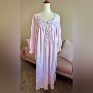 Eileen West Long Nightgown Blush Pink Cotton Floral Accent Women’s S Prairie